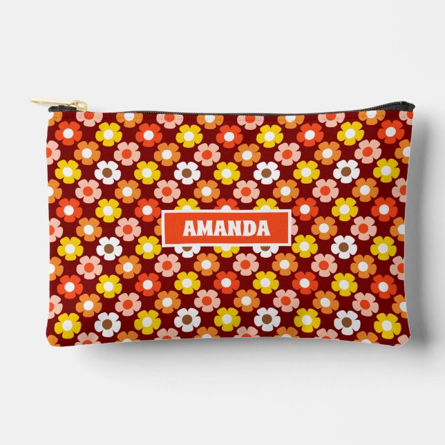 Retro Herbst Blume Muster Rot Zubehörtasche (Vorderseite)