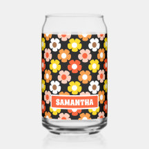 Retro Herbst Blume Muster Schwarz