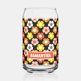 Retro Herbst Blume Muster Schwarz Dosenglas