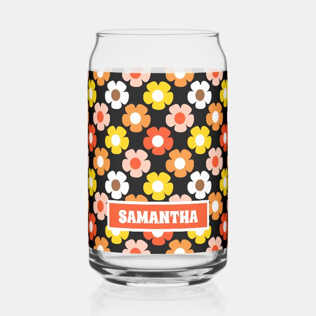 Retro Herbst Blume Muster Schwarz Dosenglas (Links)