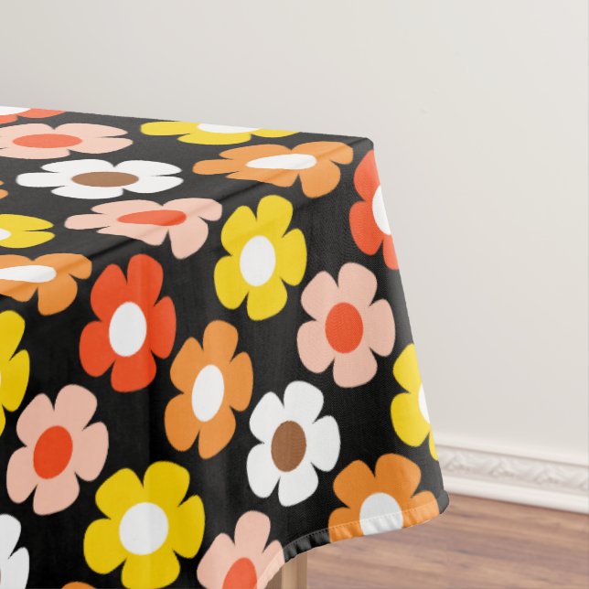 Retro Herbst Blume Muster Schwarz Tischdecke (Beispiel)
