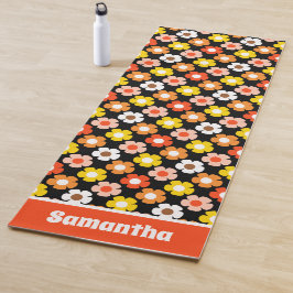 Retro Herbst Blume Muster Schwarz Yogamatte