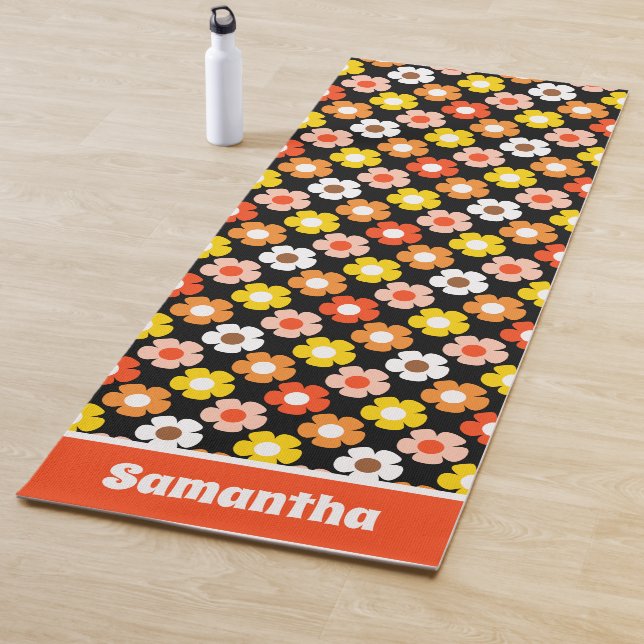 Retro Herbst Blume Muster Schwarz Yogamatte (Beispiel)