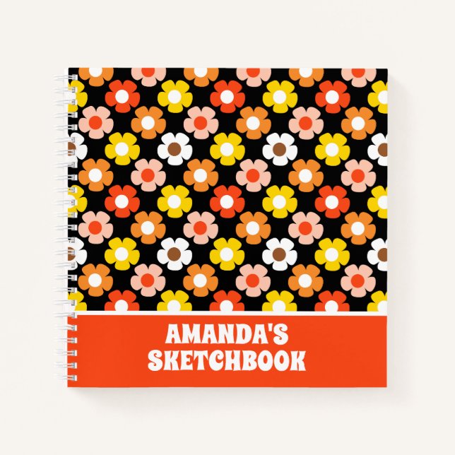 Retro Herbst Blume Schwarze Kinder Skizze Notizbuch (Vorderseite)