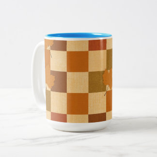 Retro Herbst Karomuster Kürbismuster Zweifarbige Tasse