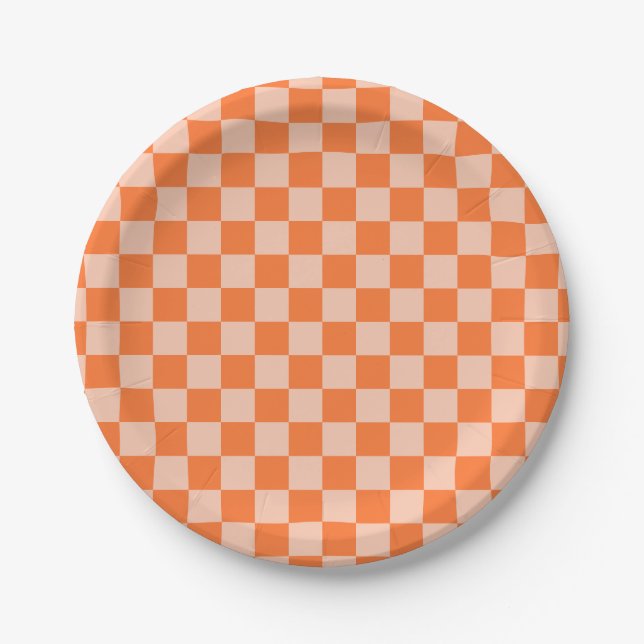 Retro Herbst Orange Tartan Kariert Pappteller (Vorderseite)