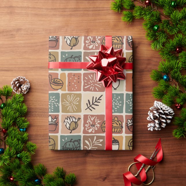 Retro-Herbsternte-Kachel-Muster Geschenkpapier (Feiertagsgeschenk)