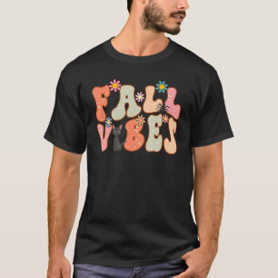Retro Herbstgefühle Florale schwarze Katze Glückli T-Shirt