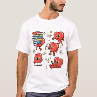 Retro Herz Bücherliebhaber T-Shirt