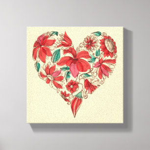 Retro Herz des Blumen-Liebesymbols Leinwanddruck