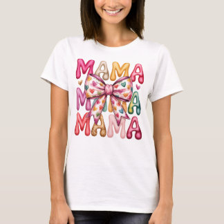 Retro-Herz-Schleife-Mama-gestapeltes Design T-Shirt