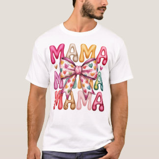 Retro-Herz-Schleife-Mama-gestapeltes Design T-Shirt