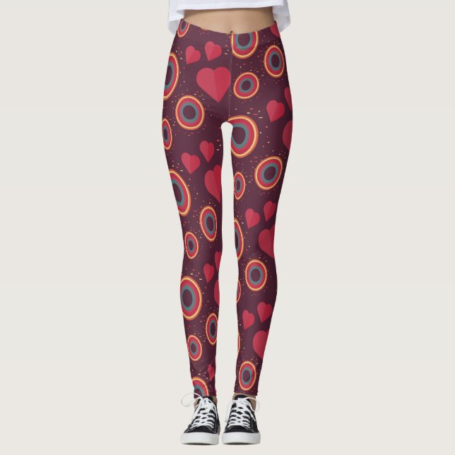 Retro-Herzen und Kreise Muster Leggings (Vorderseite)