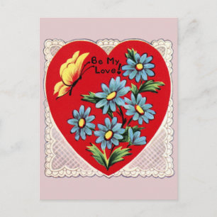 Retro Herzfrequenz und Blume Valentine Postkarte