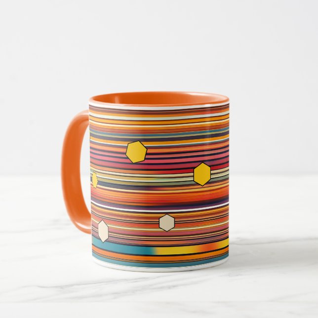 Retro Hexagon Stripes Tasse | Honigwabe (Vorderseite Links)