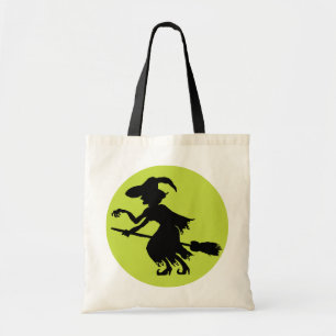 Retro Hexe auf Broom-Silhouette Tragetasche