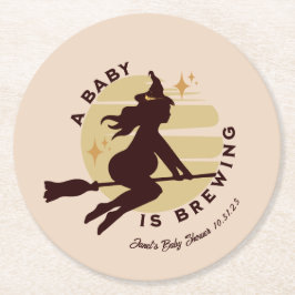 Retro Hexe Baby wird Baby-Dusche Runder Pappuntersetzer