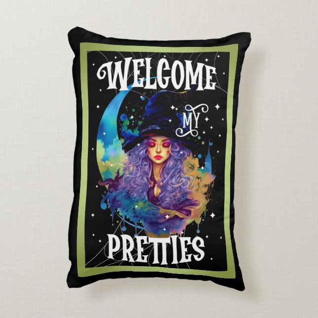 Retro Hexe Beauty Halloween Dekokissen (Rückseite(Vertikal))