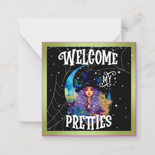 Retro Hexe Beauty Halloween Mitteilungskarte (Vorderseite)