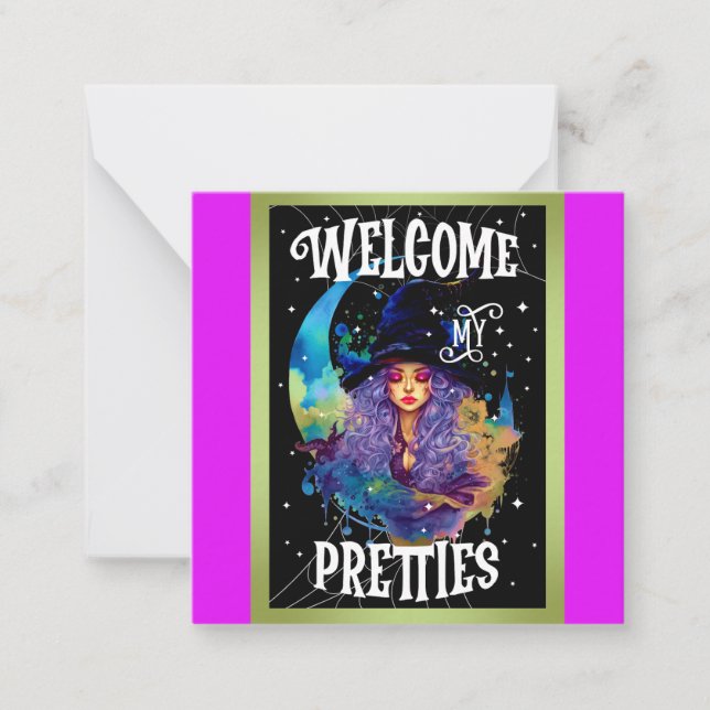 Retro Hexe Beauty Halloween Mitteilungskarte (Vorderseite)