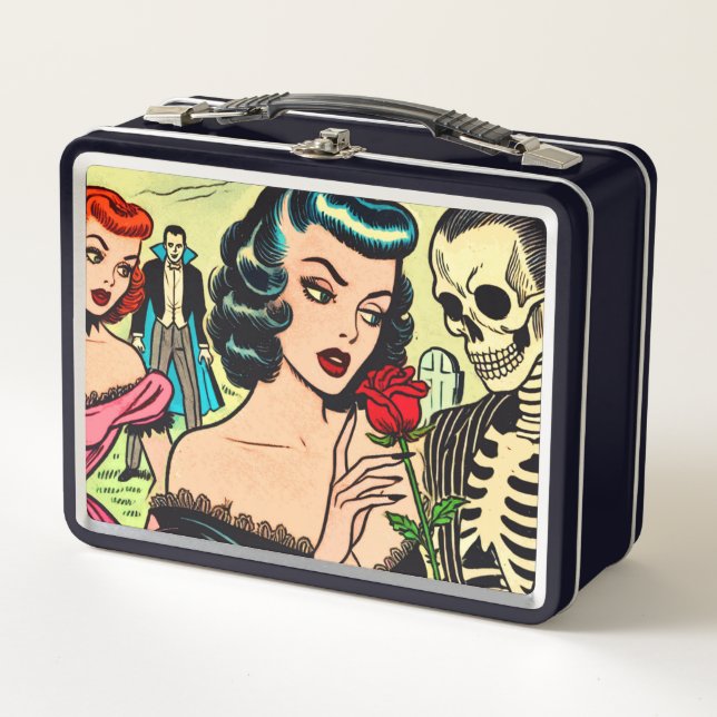 Retro Hexe Vampire Girl Horror Comic Metall Brotdose (Vorderseite)