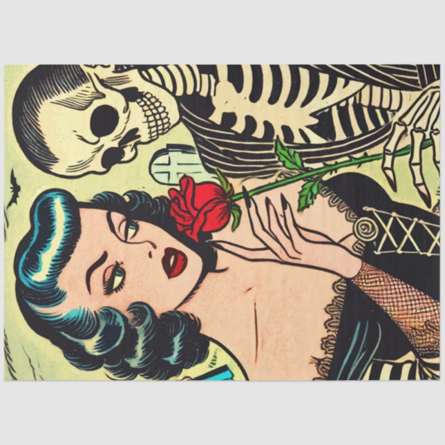 Retro Hexe Vampire Girl Horror Comic Seidenpapier (Vorderseite)