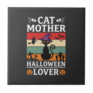 Retro-Hexen-Design für Halloween-Katz-Mutter-Liebh Fliese