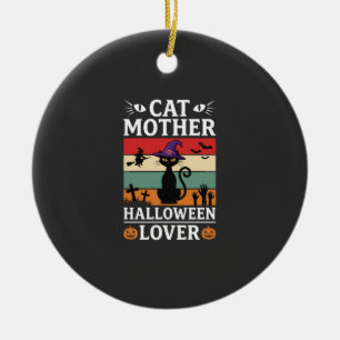 Retro-Hexen-Design für Halloween-Katz-Mutter-Liebh Keramik Ornament