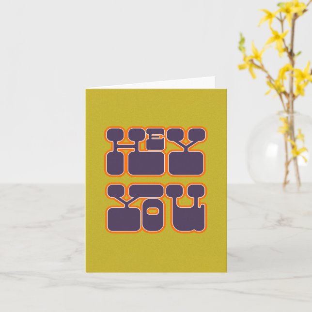 Retro Hey, du Lila grün Karte (Gelbe Blume)