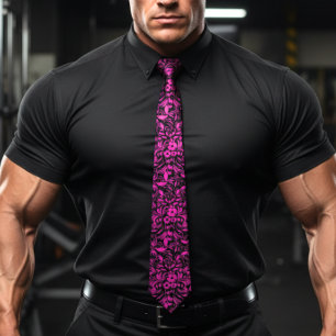 Retro Hibiskus Fuchsia Hawaiianisches Muster Krawatte