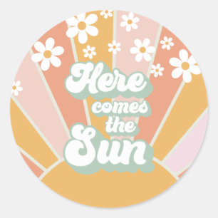 Retro Hier kommt der Sun Daisy Boho Geburtstag Runder Aufkleber