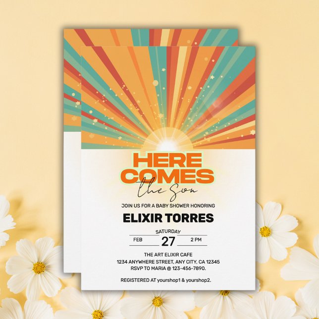 Retro hier kommt die Son Baby Dusche Einladung (Von Creator hochgeladen)