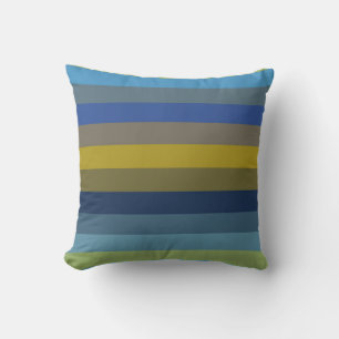 Retro Himmelblau und Senfgelb horizontale Streifen Kissen