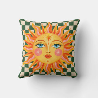 Retro-Himmels-Sonne-Grün-Schachbrett-Kissen Kissen