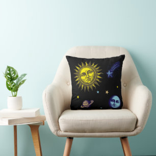 Retro-Himmelsgrafik Sonne Mond Sterne Planet Komet Kissen