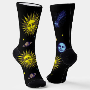 Retro-Himmelsgrafik Sonne Mond Sterne Planet Komet Socken
