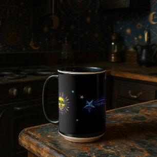 Retro-Himmelsgrafik Sonne Mond Sterne Planet Komet Tasse