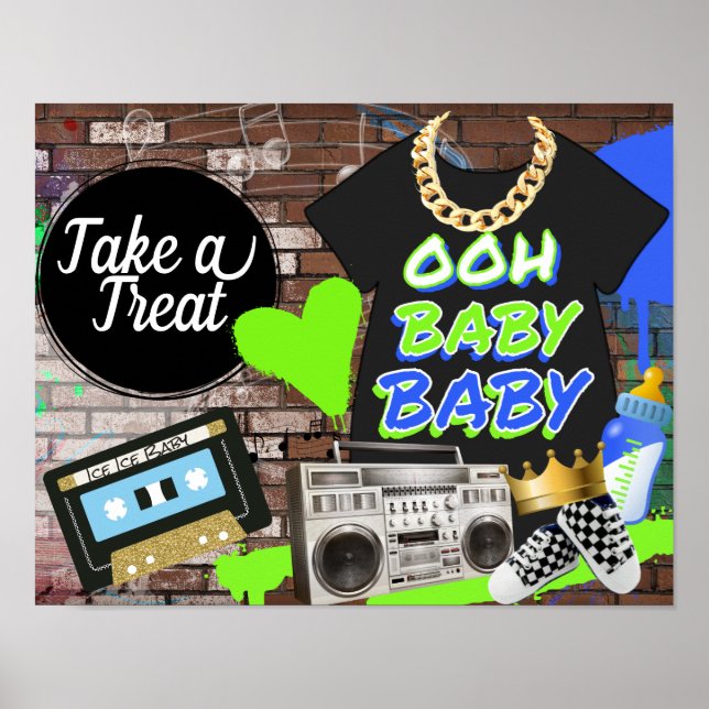 Retro Hip Hop Baby Shower-Ooh Baby Baby Leckerei Z Poster (Vorne)