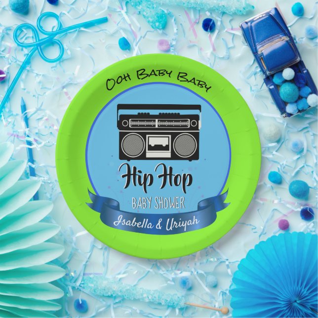 Retro Hip Hop Gender Reveal Baby Shower Pappteller (Party)