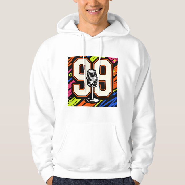 Retro Hip-Hop Graffiti 99 & Microphone White Hoodi Hoodie (Vorderseite)