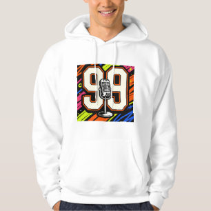 Retro-Hip-Hop-Graffiti-99- und Mikrofon-Weißer Hoo Hoodie