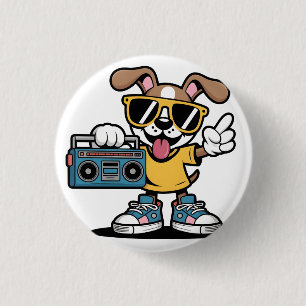 Retro Hip Hop Hund: Cooler Cartoon-Welpe Button