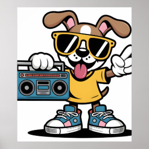 Retro Hip Hop Hund: Cooler Cartoon-Welpe Poster