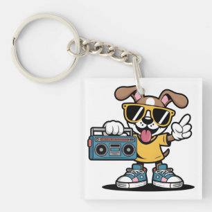 Retro-Hip-Hop-Hund: Cooler Cartoon-Welpe Schlüsselanhänger