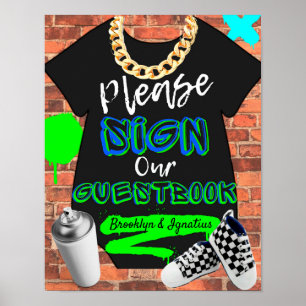 Retro-Hip-Hop-Urban-Baby-Shower-Gästebuch-Signieru Poster