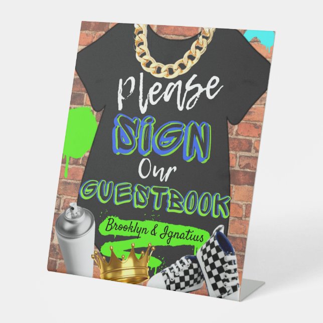 Retro Hip Hop Urban Unterschreiben Unser Gästebuch Sockelschild (Vorderseite)