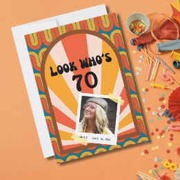 Retro Hippie 60's Foto 70. Geburtstag Einladung