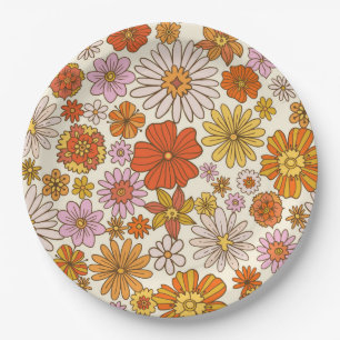 Retro Hippie 70er Blumenmuster Party Pappteller