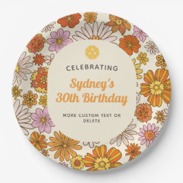 Retro Hippie 70er Floral Muster Pickleball Party Pappteller