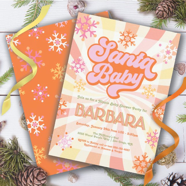 Retro Hippie 70er Jahre Groovy Santa Baby Dusche Einladung (Von Creator hochgeladen)